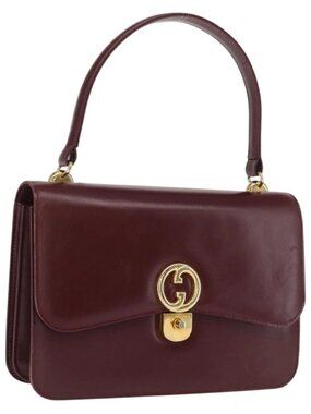 GUCCI Hand Bag Leather Bordeaux Gold Auth ep13170